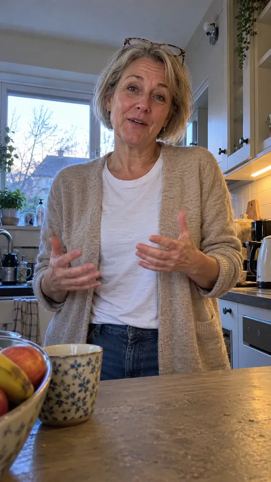 Isabelle, 51 ans, filmée dans sa cuisine, tôt le matin.